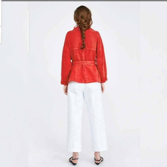 Zara light red belted linen jacket size Medium NWT - Picture 4 of 6